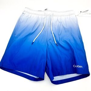 NEW Calvin Klien Ombre Blue White Swim Trunks Shorts UPF 50+ Men's Smalls